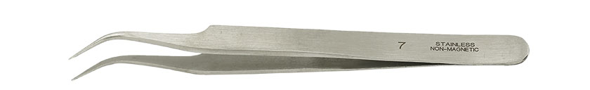 Value-Tec 7.NM general purpose tweezers, style 7, curved fine tips, non-magnetic stainless steel